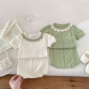 2025夏新作  韓国風子供服  ベビー服   キッズ   ニット  ロンパース   2点セット   2色