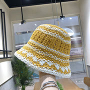 韓国手編みバケツバケットハット女性ドームで小顔に見える夏の透かし彫りミニレトロ帽子ブーム
