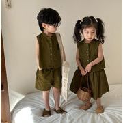 2024春夏新作   韓国風子供服   キッズ服   袖なし  トップス  ズボン  スカート  セットアップ  2種