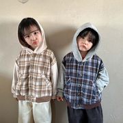 2023春秋   韓国風子供服    キッズ     男女兼用    トップス   コート    パーカー  チェック   2色