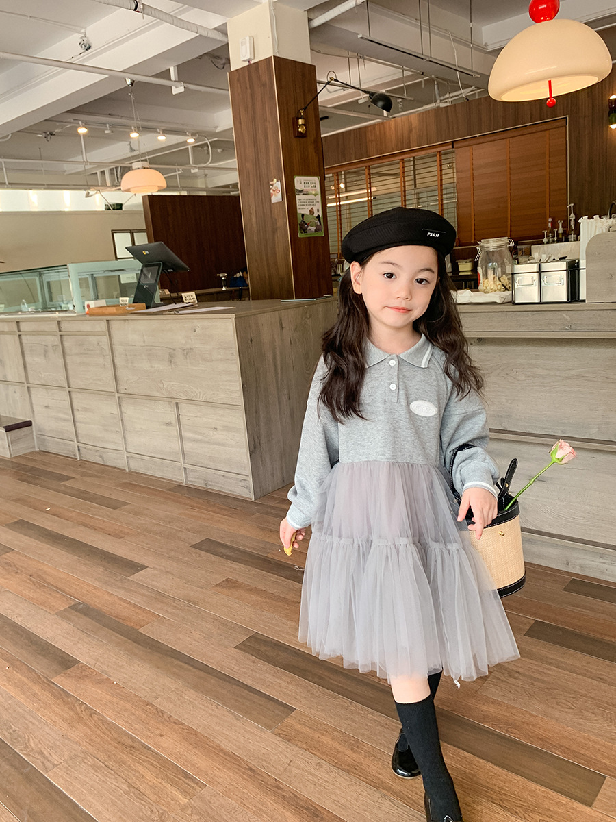 2023秋新品  韓国風子供服    キッズ服   長袖    ポロシャツ   ワンピース    女の子  ファッション