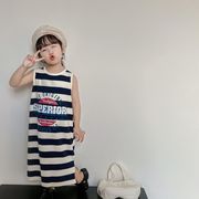 ins人気   韓国風子供服  キッズ   ベビー服    女の子 ベスト  袖無し  横縞   ワンピース   カジュアル