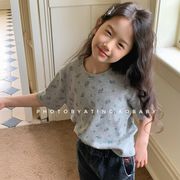 2025夏新作  韓国風子供服  キッズ服    花柄  カジュアル  トップス   半袖   Tシャツ     2色