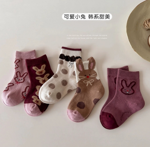2025 人気新作    子供靴下  韓国風子供服 ベビー靴  ベビー用    ソックス    5足入り  うさぎ