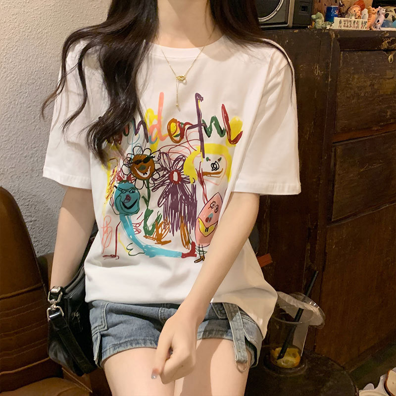 夏　トップス　Tシャツ　半袖　韓国ファッション　コットン　綿　ゆったり　薄手