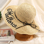 新作韓国帽子レディースビーチ日焼け止めサンキャップ春夏手編み大縁キャップ刺繍麦わら帽子