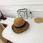 帽子日除け帽子女性日よけ夏薄手のビーチ麦わら帽子つばレースで顔を隠す韓国ファッション
