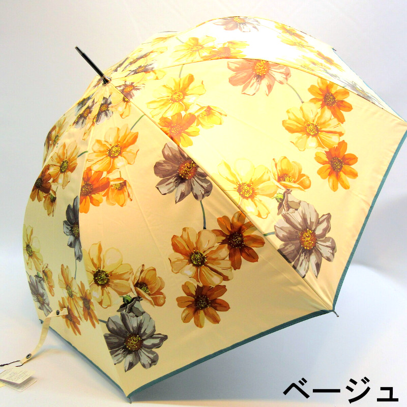 【晴雨兼用】【長傘】UVカット率99％！アネモネ柄大寸深張り晴雨兼用ジャンプ傘