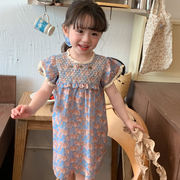 2023年夏新作★ベビー服★女の子 可愛い カットワーク 花プリント スカート韓国系ワンピース 90-130cm★