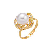 韓国風高級真珠指輪ニッチ精緻ジルコン調節可能リングメッシュ赤アクセサリー