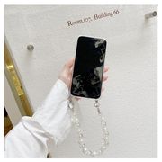 iPhone スタンド 透明 ケース 貝殻 パール チェーン付き 落下防止 iPhone 12 Pro カバー ショルダー