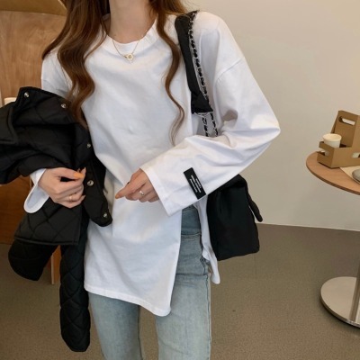 韓国風　ティーヘッジ　ボトムシャツ　女　着用　ルース　スプリット 年　春　新しいデザイン　
