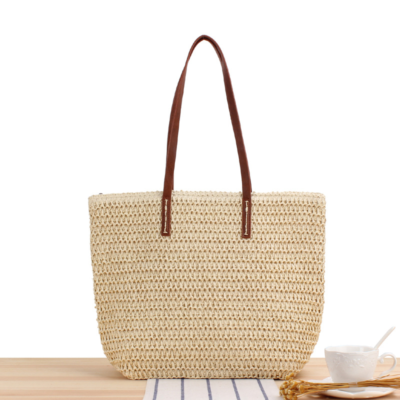 新型純色シンプルワンショルダー草編みバッグ日韓編みバッグ日常通勤レジャー休暇女性バッグ