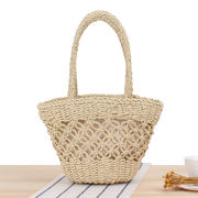 シンプルな手編みビーチバッグ透かし編みスカーフ小清新な草編みバッグリゾートフォトカジュアル