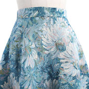 INSおすすめのホットスタイル 傘のスカート レトロ 油絵 夏 ハイウエスト ギャザリング 花柄スカート