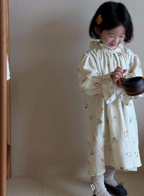 秋新作 韓国風子供服   ベビー服  ワンピース  女の子  長袖  花柄     ファッション