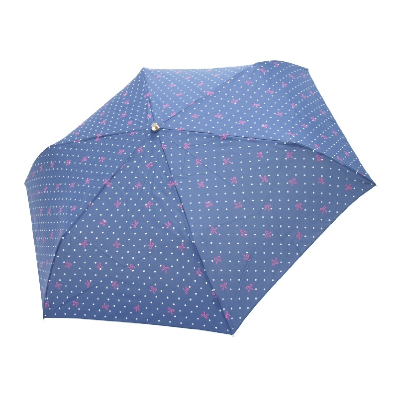 婦人折りたたみ傘　リボン&ドット柄　雨晴兼用傘