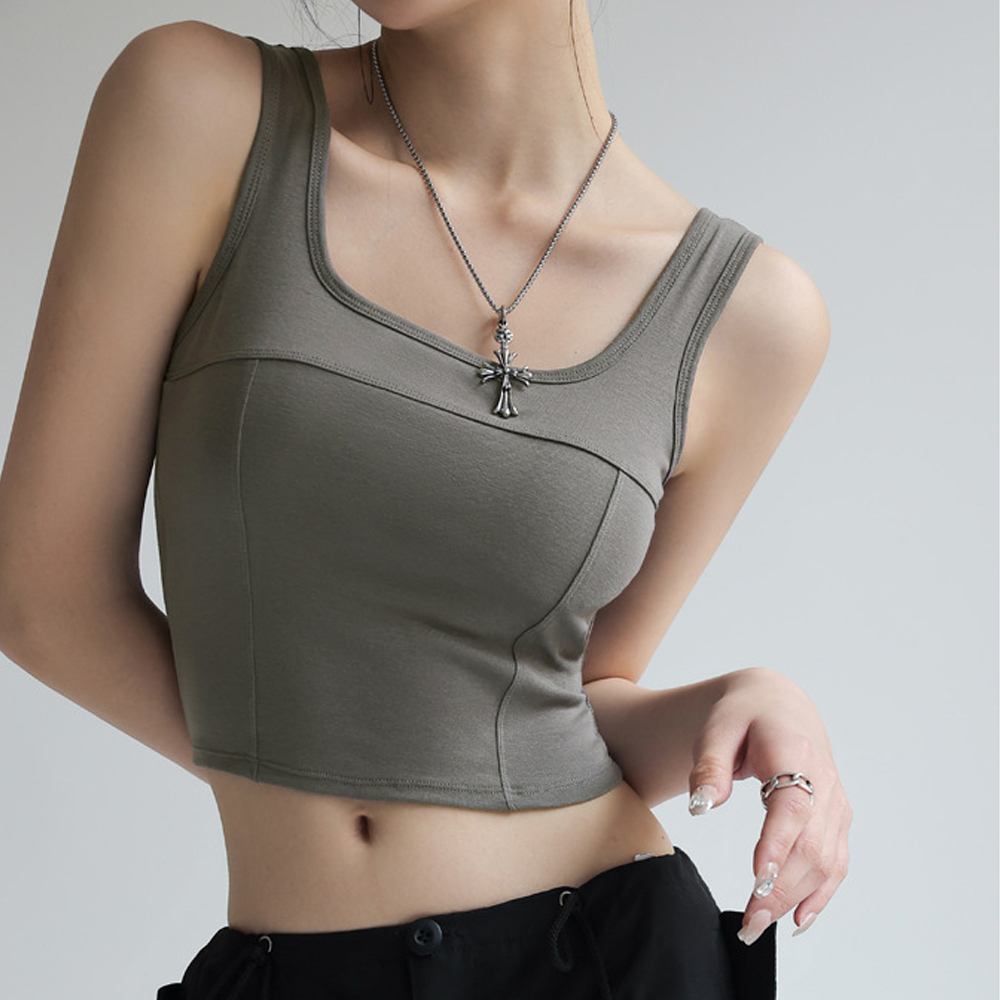 日本倉庫即納】 タンクトップ ショート丈 カップ付き韓国 | 卸売