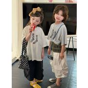 人気新品  韓国風子供服  キッズ服 Tシャツ  半袖      トップス  男女兼用2色