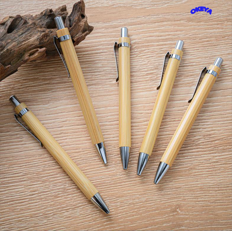 竹ペン 格納式ボールペン ブラックインク 1mm 持続可能なペン オフィス用品 木製竹ボールペン