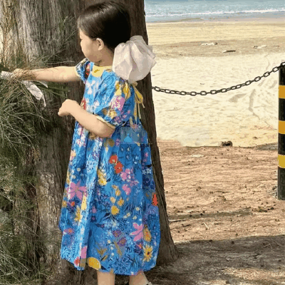夏 韓国風子供服 ガール レースアップ 花柄 プリント パフスリープ シフトドレス ワンピース ワンピ 7-15