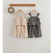 2023 夏新作 韓国版 乳幼児 女の子 格子 キャミソール 上着+ズボン 2点 セット 夏服 子供服