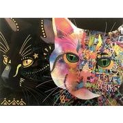 ポストカード イラスト「カラフルな猫と黒猫」 箔押し加工あり カラフル おしゃれ