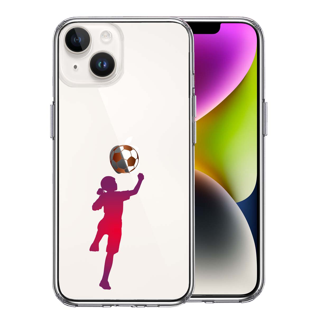 iPhone 14 Plus 側面ソフト 背面ハード ハイブリッド クリア ケース サッカー ヘディング 女子