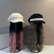 帽子　キャスケット　韓国ファッション　レディース　デザイン　秋冬　かつら