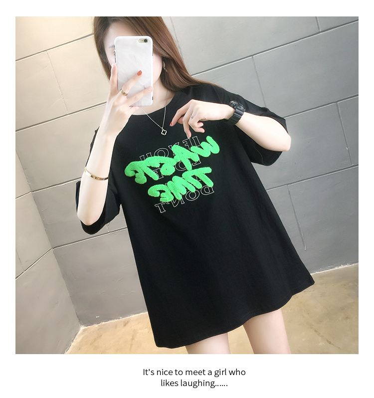 【予約220135】大きいサイズ春夏新作 韓国 レディース ファッション  Tシャツ ワンピースLL-4L刺繍