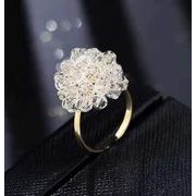 韓国ファッションアクセサリー　ビーズフラワーモチーフリング　指輪