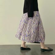 ラベンダー　ロングスカート　夏　日焼け止め　Aライン　韓国ファッション