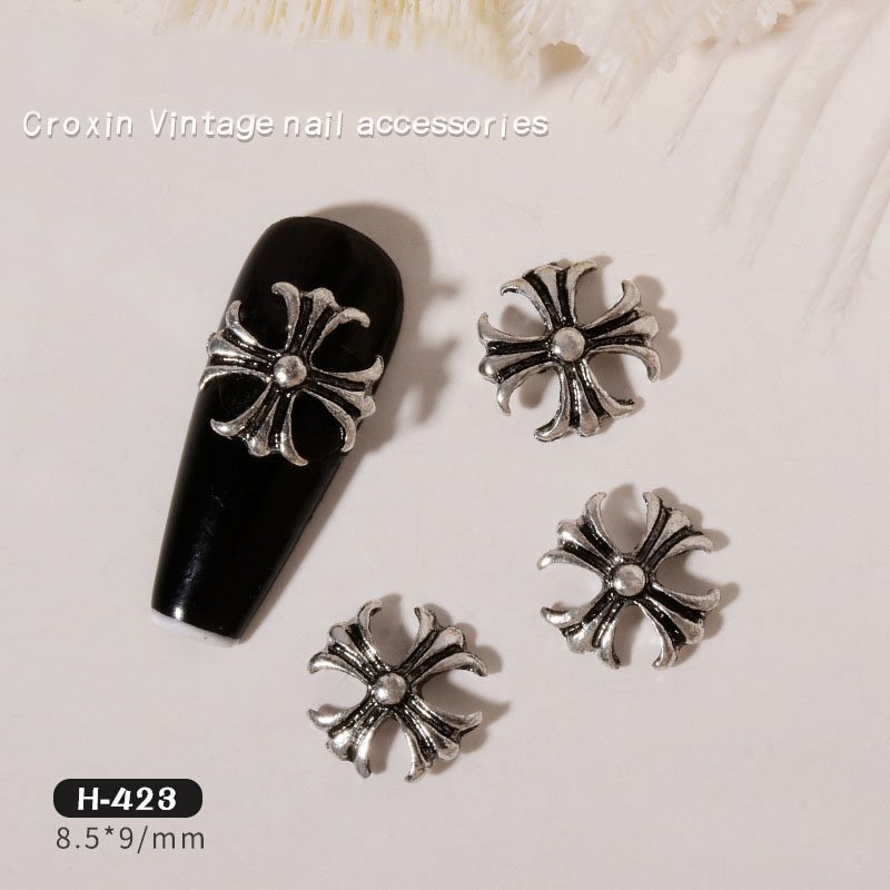 セルフネイル クロス ネイル パーツ アンティークシルバー ロック