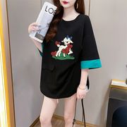 【予約220678】大きいサイズ春夏 韓国 カレッジ風 カジュアル Tシャツ ワンピース LL-4L