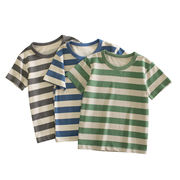韓国の子供服 夏 新作 子供服 子供の半袖  Tシャツ 縞模様 シンプル トップス  コットン素材  Tシャツ