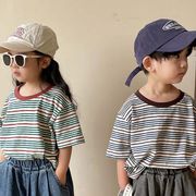 【2023夏】韓国風子供服 ベビー服 キッズ 男女兼用 ボーダー柄 半袖 トップス Tシャツ