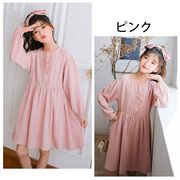 親子ペア ワンピース フォーマル エレガント ページュ ピンク リネンコットン ママと娘 女の子