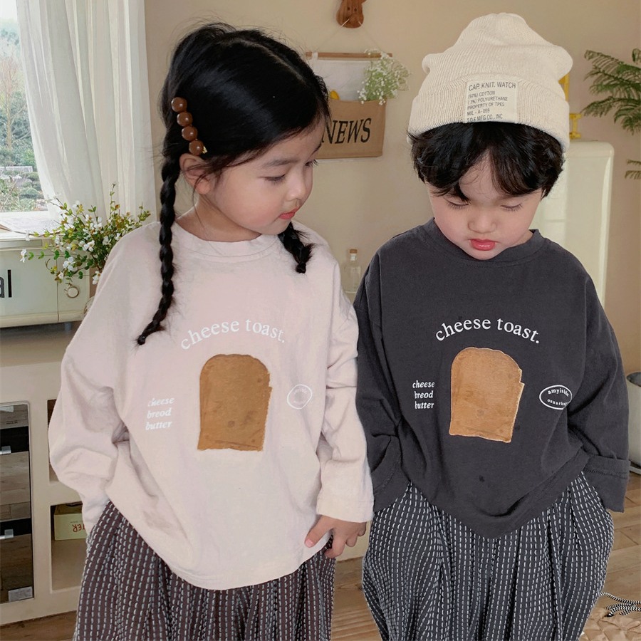 ★Girls&Boys★　子供Tシャツ　cheese toast長袖　男女兼用　80~130cm 　韓国キッズファッション