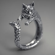 猫の指輪 男女兼用のカップルリング 韓国ファッション 軽い贅沢 調節可能なリング