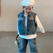 【2023秋新作】韓国風子供服 ベビー服 キッズ 男女兼用 デニムベスト＋ズボン セットアップ