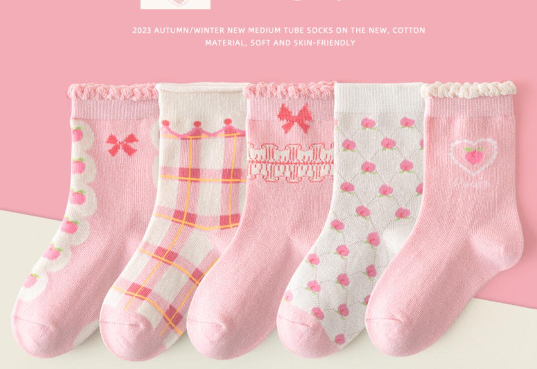 「綿・人気新作」・ガールス向け・子供靴下・ソックス・激安・ピンク・全色入り・S-XL
