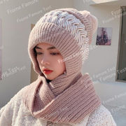 帽子女性冬韓国版ワイルドウールハットスカーフ1秋冬プルオーバーニット帽