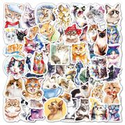 50枚/セット 新作 かわいい 猫のステッカー 動物アクセサリー 猫 雑貨 装飾品 防水 漫画の猫柄手帳用シール