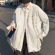 2023秋冬 メンズ服 韓国風  長袖シャツ カジュアル ダメージ加工 大きいサイズ ストリート系