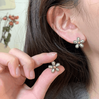 レトロ シルバーS925ポストEarrings フックピアス 韓国風耳飾り フラワー花 アレルギー対応