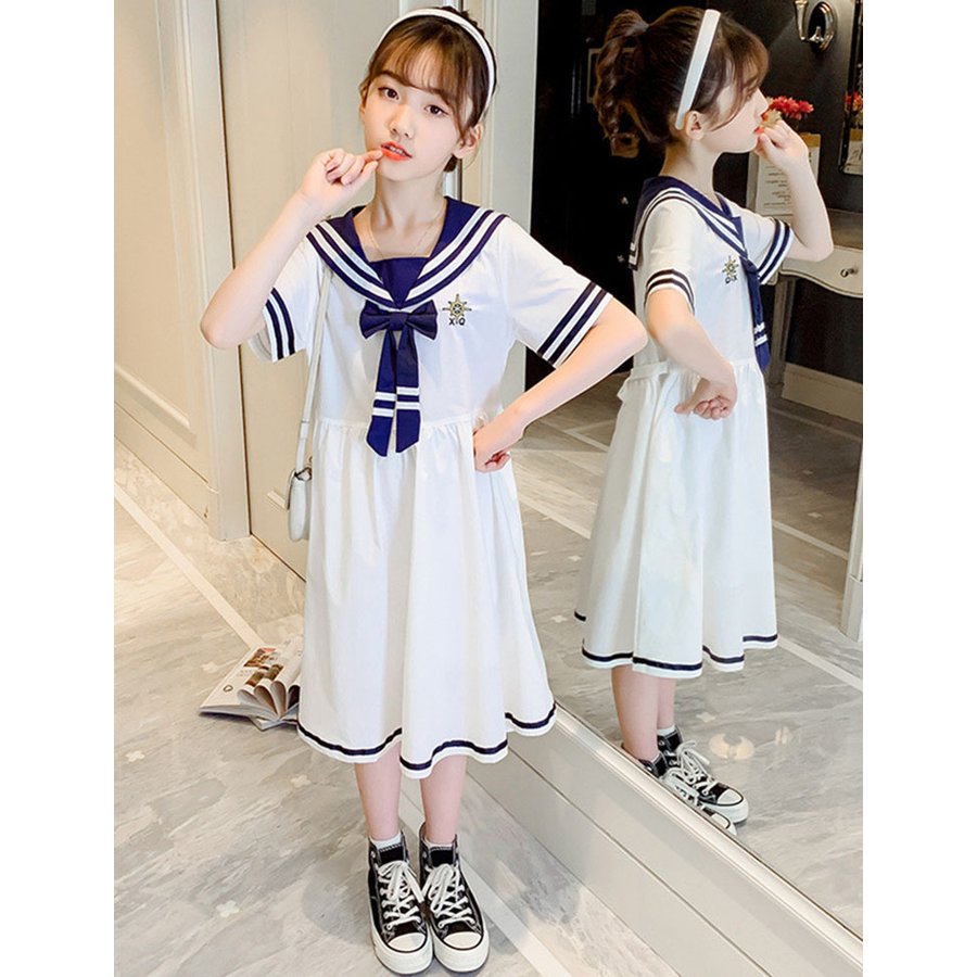 子供服 ワンピース キッズ 女の子 夏 半袖 純色 蝶結び 子供ドレス