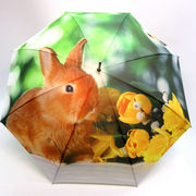 【雨傘】【長傘】ポンジー全面デジタルプリントウサギ柄ジャンプ雨傘