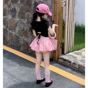 2025 夏新作  韓国風子供服  ベビー服  半袖   Tシャツ トップス   女の子  ブラック