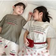 2025 夏新作  韓国風子供服  ベビー服  トップス   英文字柄   半袖   Tシャツ  男女兼用  2色