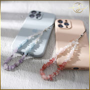 【4種】さざれ天然石キーホルダー 細石 グラデーション スマホストラップ バッグチャーム